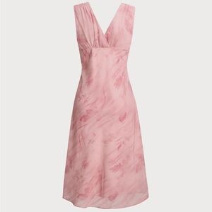 Rihoas Pink Floral V Neck Sleeveless Midi Dress